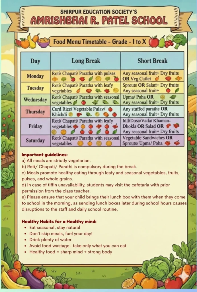 Food Menu timetable